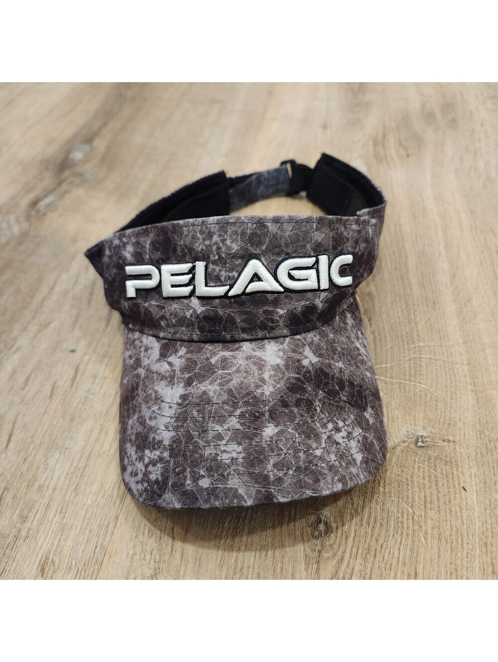 PELAGIC Fishing Visor Smoky Gray Abstract Geometric Adjustable Embroidered Logo